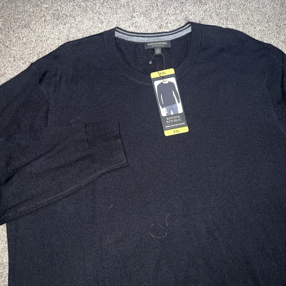NWT Banana Republic Black 100% Merino Wool Crewneck Sweater Size 2XL